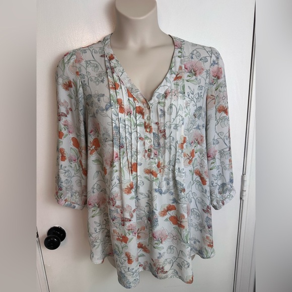Rose + Olive Women’s lightweight Blouse Orange floral 3/4 Sleeve Size 1X #1637 - Picture 2 of 8
